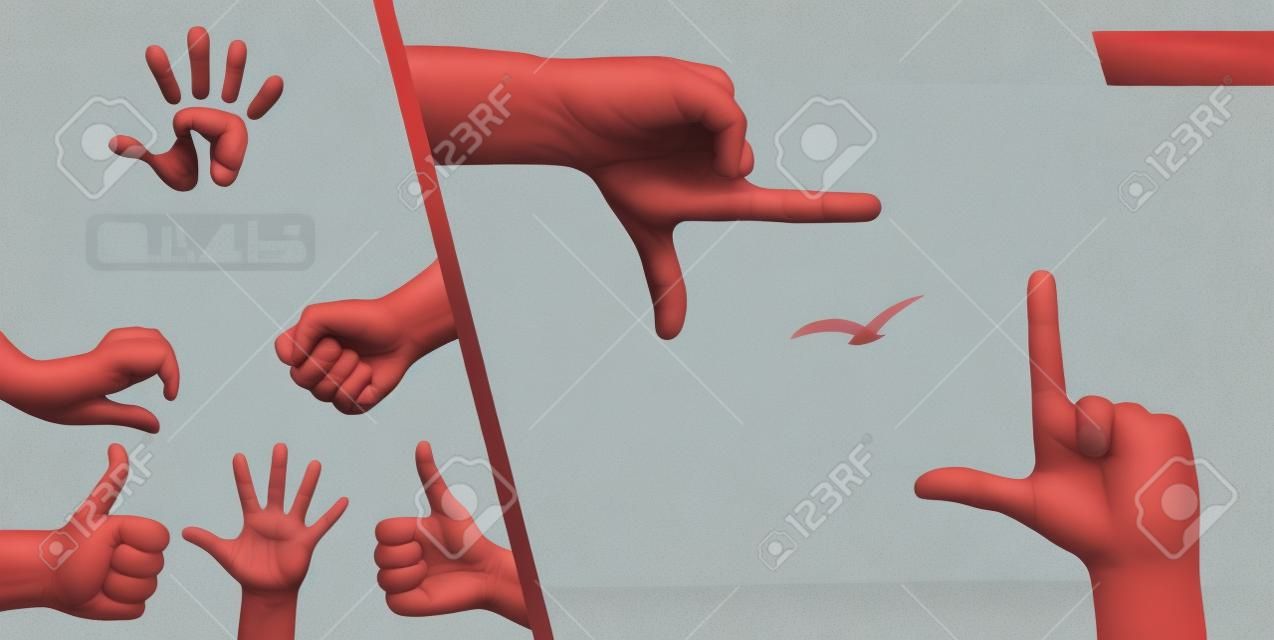 Koncepcja realistycznych gestów dłoni z wizjerem, takich jak znaki zbierania w porządku i ilustracja wektora kobiecej pięści
