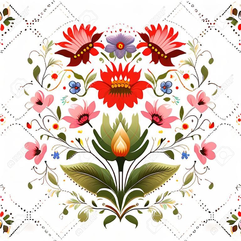 Tło z pięknym kwiatowym wzorem ukraińskim. Kwiaty w stylu malarstwa Petrykivka. Wzór podobny do haftu krzyżykowego.