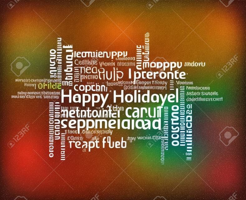 Boldog ünnepeket különböző nyelveken, ünneplés szócímkefelhő üdvözlőlap, vektor art