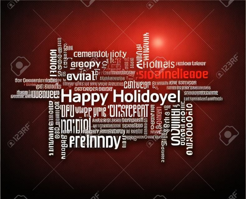 Happy holidays in different languages, celebration word tag cloud greeting card, vector art