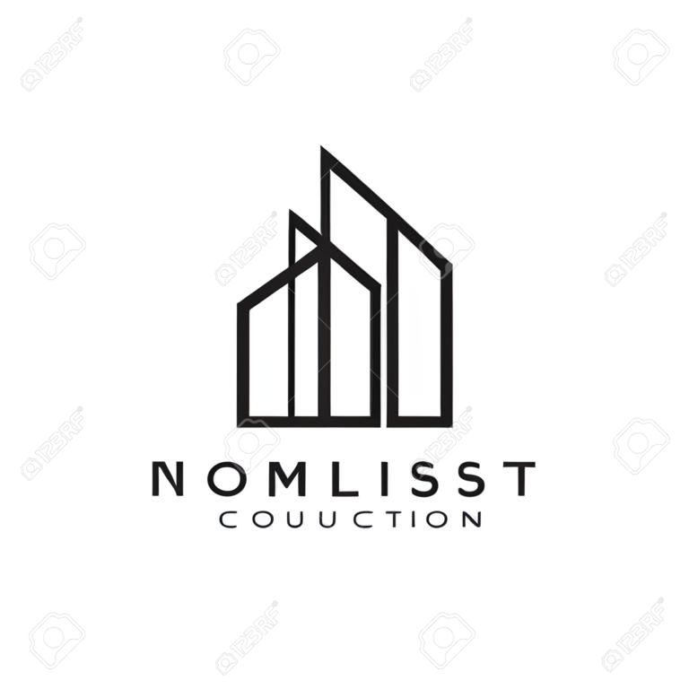 Casa abstracta inmobiliaria campo plantilla de diseño de logotipo para empresa. Símbolo de construcción minimalista. Edificio silueta vectorial.
