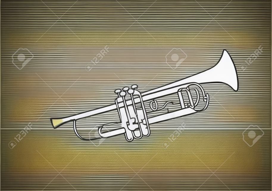 트럼펫 음악 악기의 연속적인 한 줄 그림. 벡터 일러스트 레이 션 단순 디자인입니다.