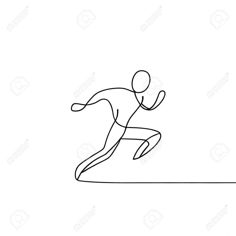 Una persona che disegna una linea che corre, minimalismo lineart. Corri e salti umani disegnati a mano continui. Sport e spirito logo modello icona semplicità design, illustrazione vettoriale isolato su sfondo bianco.