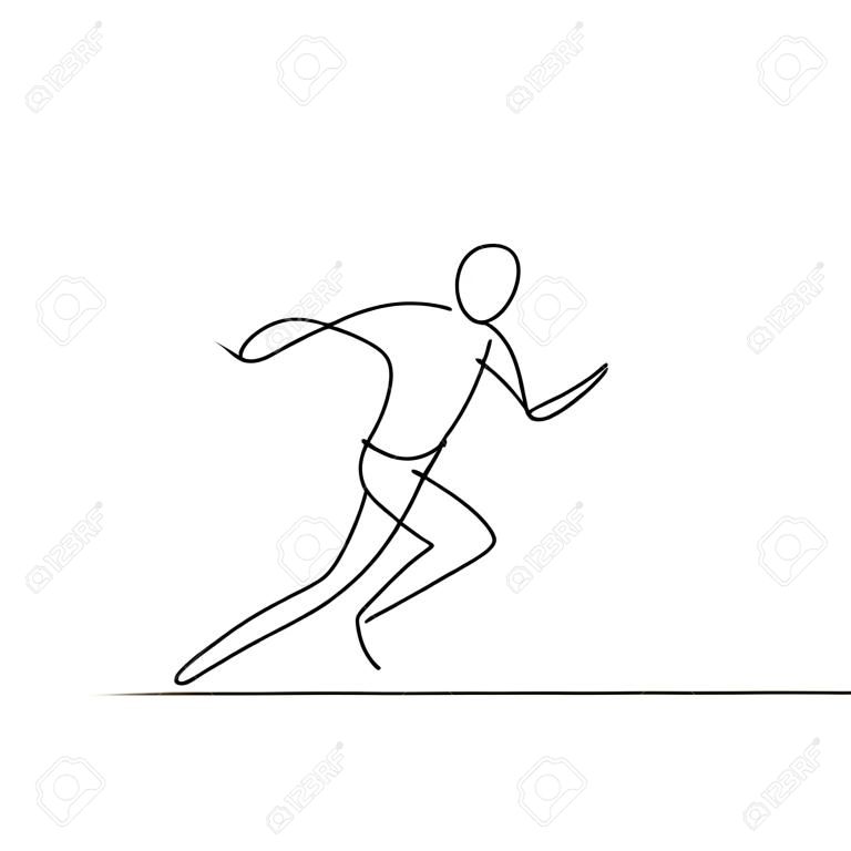 Una persona che disegna una linea che corre, minimalismo lineart. Corri e salti umani disegnati a mano continui. Sport e spirito logo modello icona semplicità design, illustrazione vettoriale isolato su sfondo bianco.