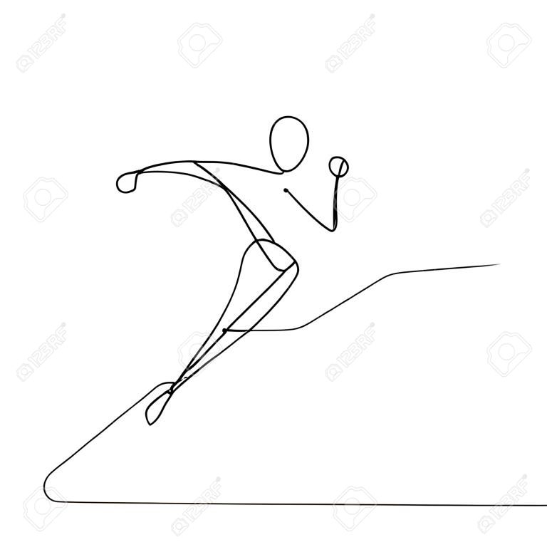 Persona de dibujo de una línea corriendo, lineart minimalista. Carrera y salto humano continuo dibujado a mano. Deporte y espíritu logo plantilla icono simplicidad diseño, ilustración vectorial aislado sobre fondo blanco.