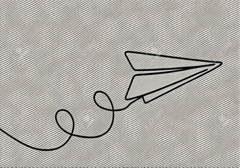 Papierowy samolot, kreatywny symbol. Ciągły rysunek jednej linii, minimalistyczny styl. wektor ilustracja koncepcja kreatywności.