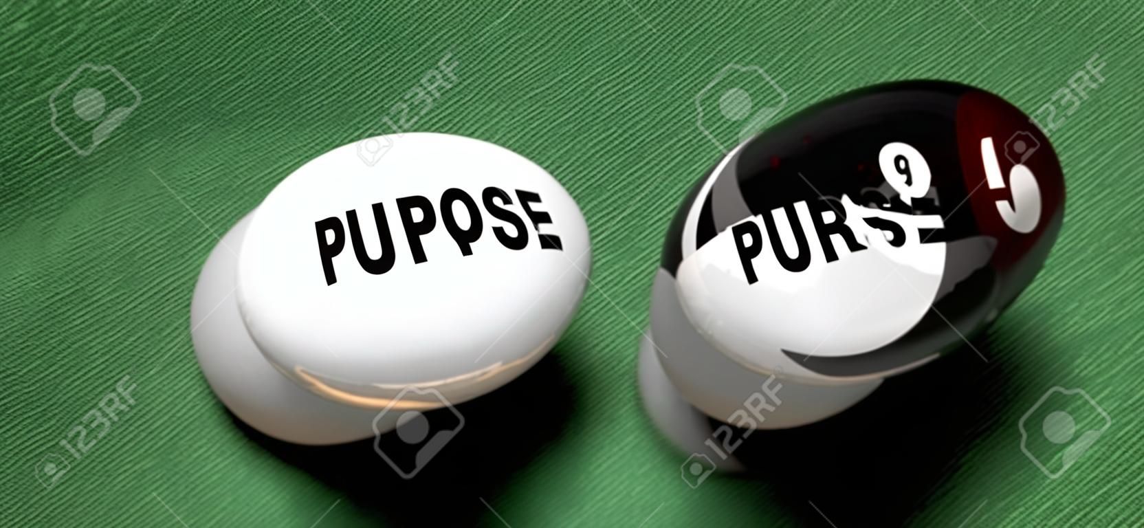 Purpose brings success - pictured as word Purpose on a pool ball, to symbolize that Purpose can initiate success, 3d illustration