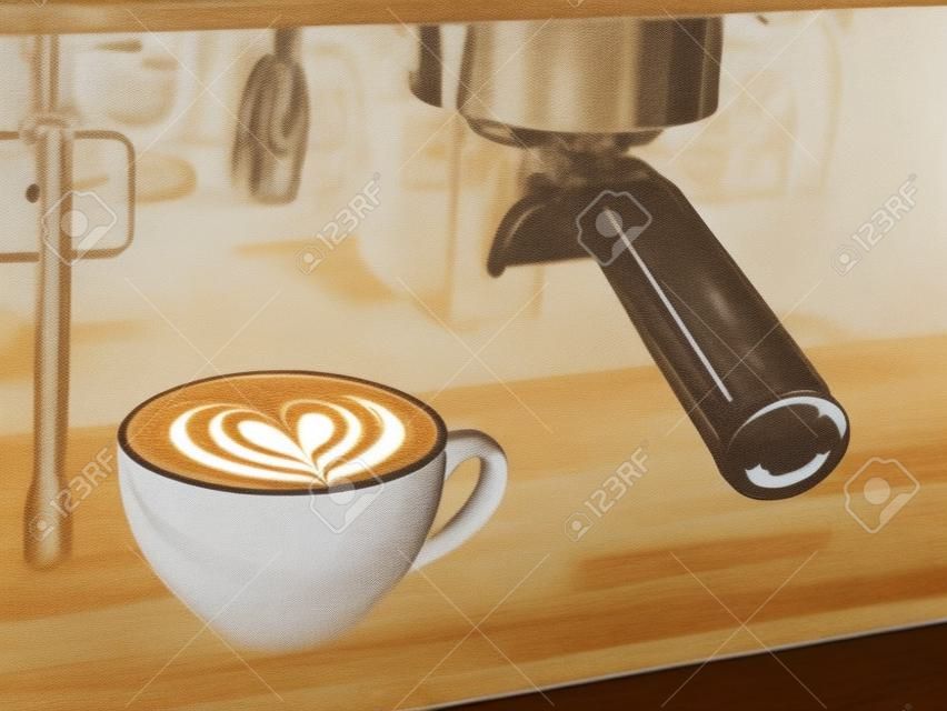 koffie latte kunst patroon hartvorm met machine in koffieshop of cafe.