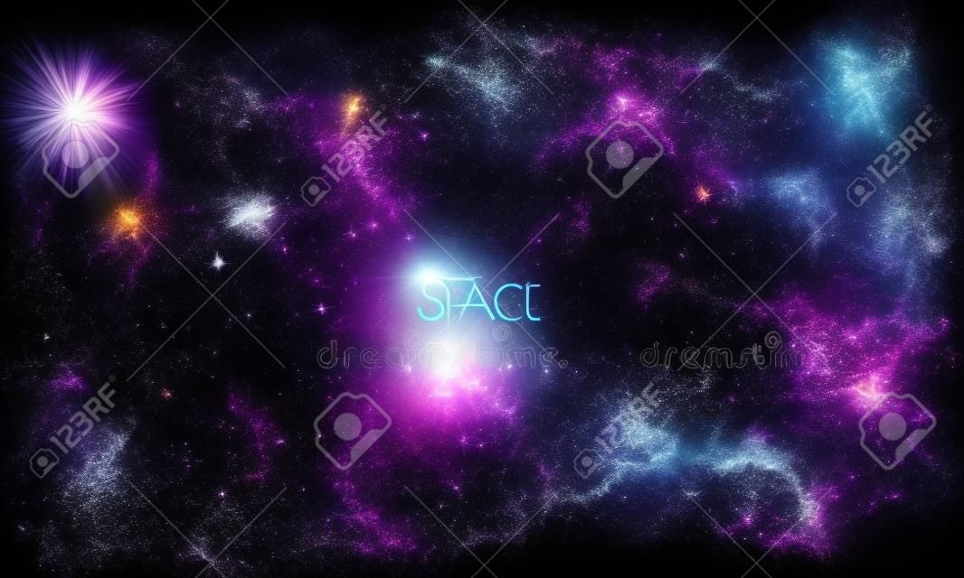 Fondo del espacio de la galaxia con la nebulosa, polvo de estrellas y brillantes estrellas brillantes. ilustración vectorial para su diseño, obras de arte
