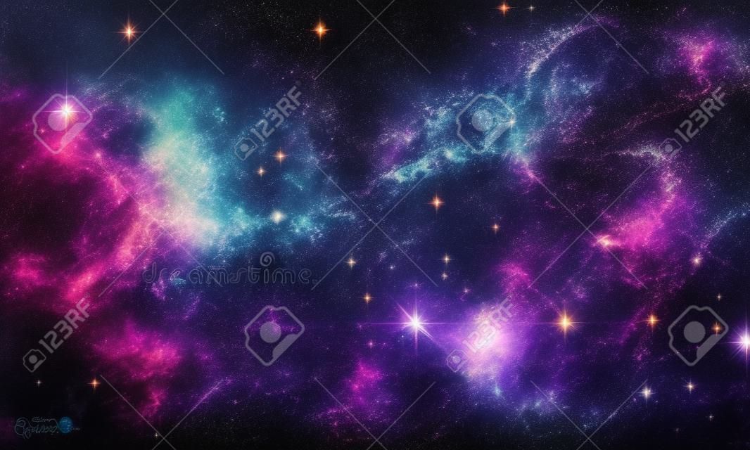 Starry Nebula. Colorful Outer Space background. illustration