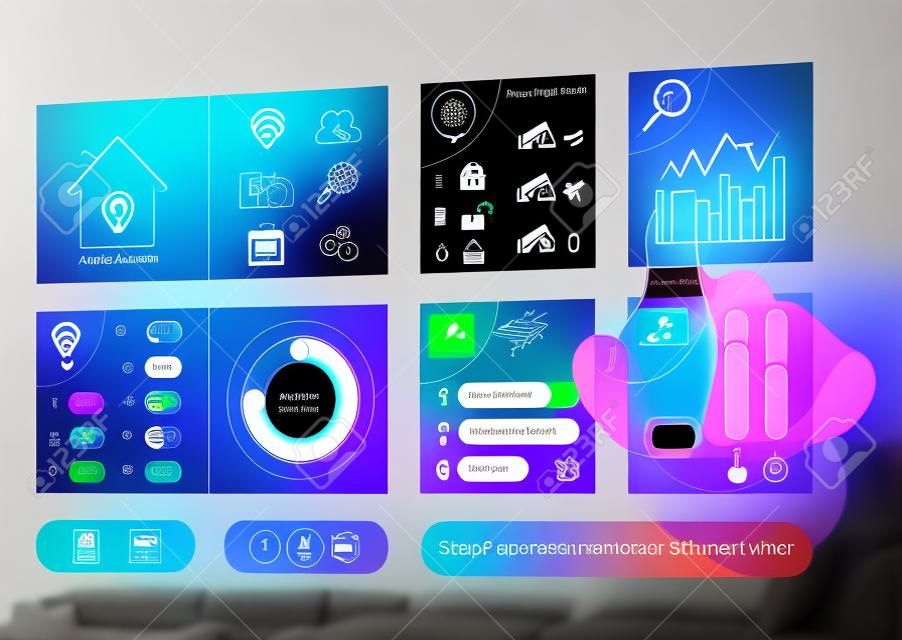 智能家居自動化輔助儀表板使用增強現實（AR）創建全息界面來控制燈，百葉窗，空調和安全，人觸動按鈕