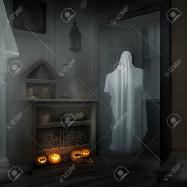 Fantasma en la habitación vieja. concepto de Halloween. procesamiento 3d