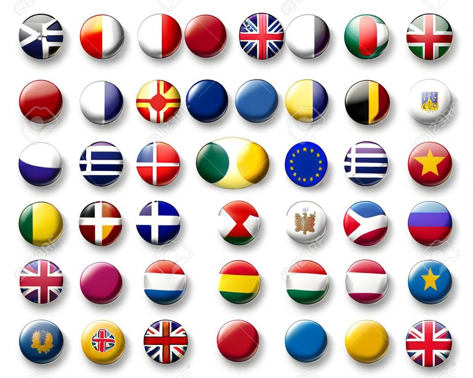 Zestaw przycisków flagami Europy