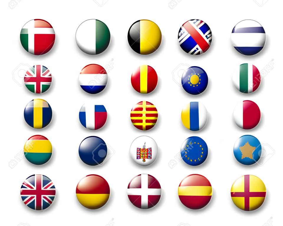 Zestaw przycisków flagami Europy