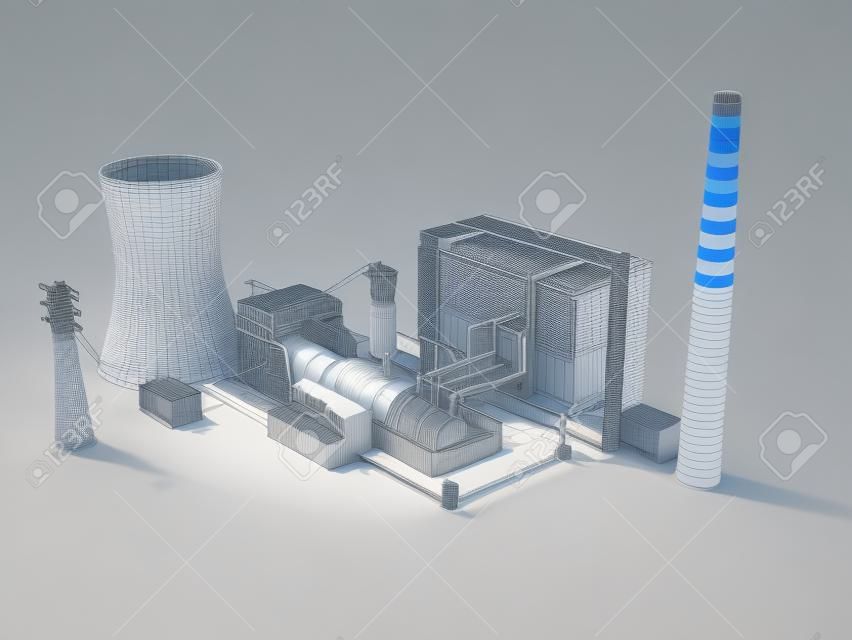 3D-Rendering von einem Wärmekraftwerk eingefärbt