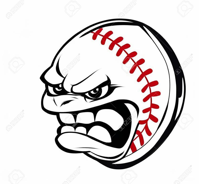 Angry baseball cartoon ball isolated on white background