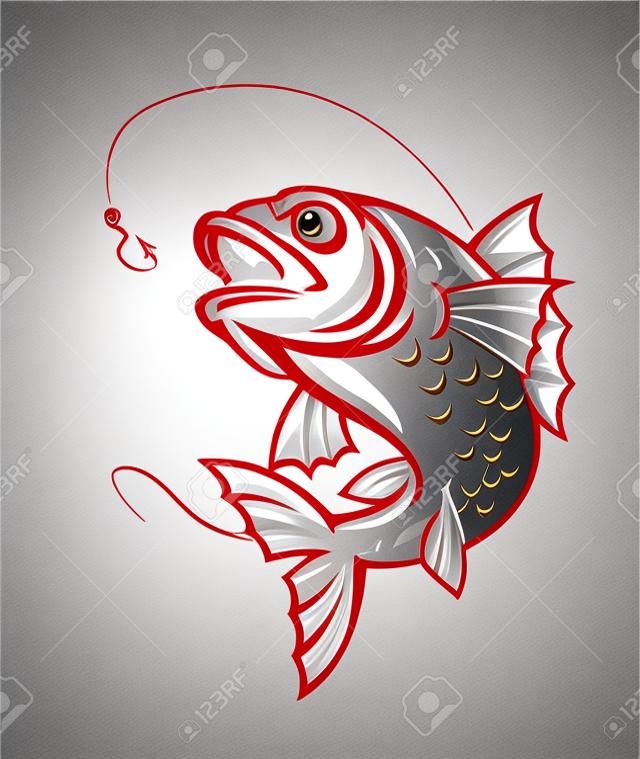 Jumping carp fish for fishing sport symbol