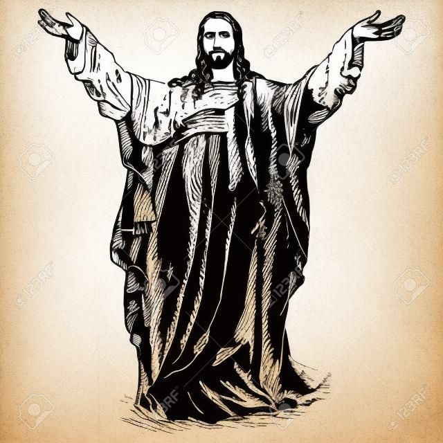 Vector Sketch Jesus Christ with Hands Raised