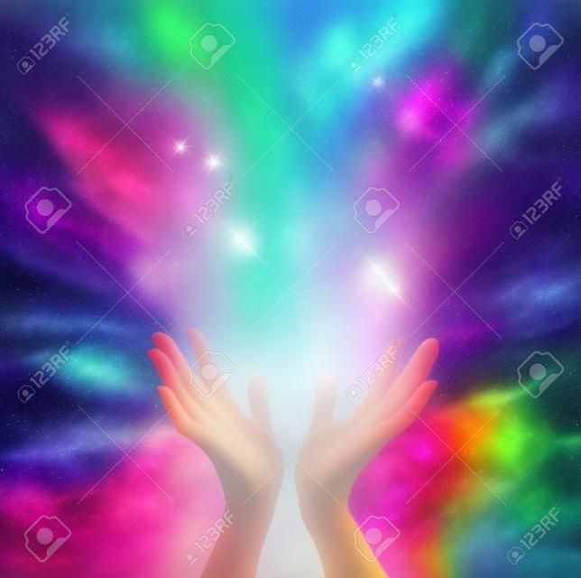 Magical healing energy on radiating color background