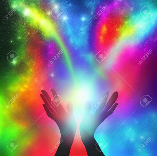 Magical healing energy on radiating color background