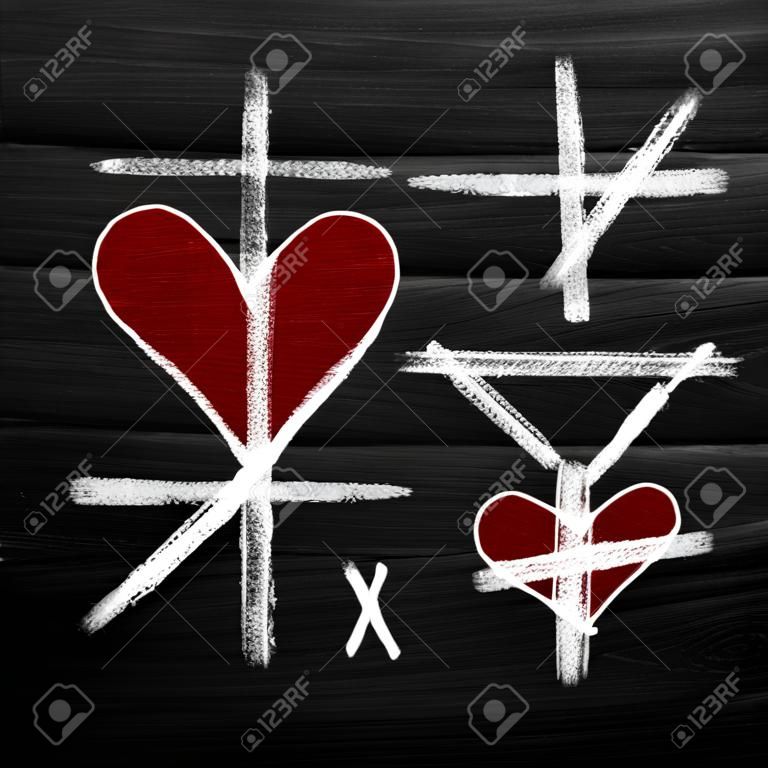 Valentine's Day style chalk hearts, XO noughts and crosses