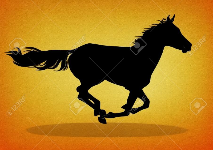 Een paard galoppeert snel, illustratie silhouet op een witte achtergrond