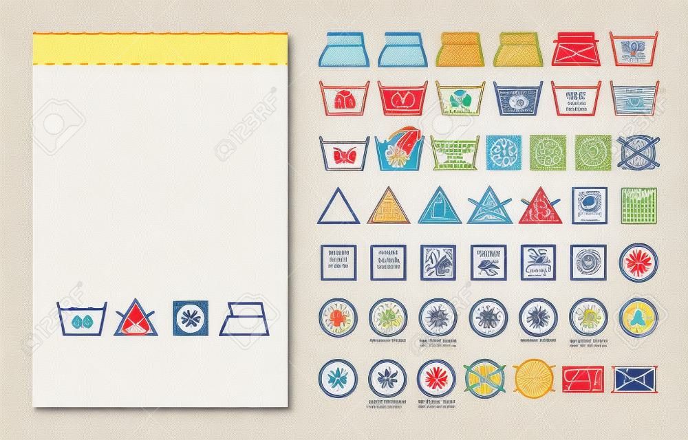 Textile Etikettenvorlage und Waschen Symbole (Icons Wäsche)