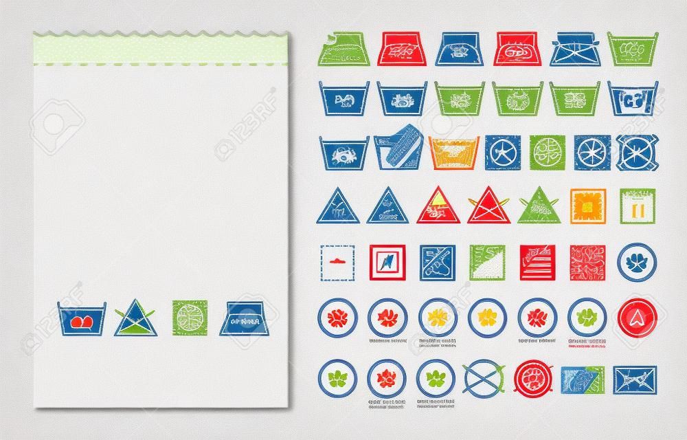 Textile Etikettenvorlage und Waschen Symbole (Icons Wäsche)