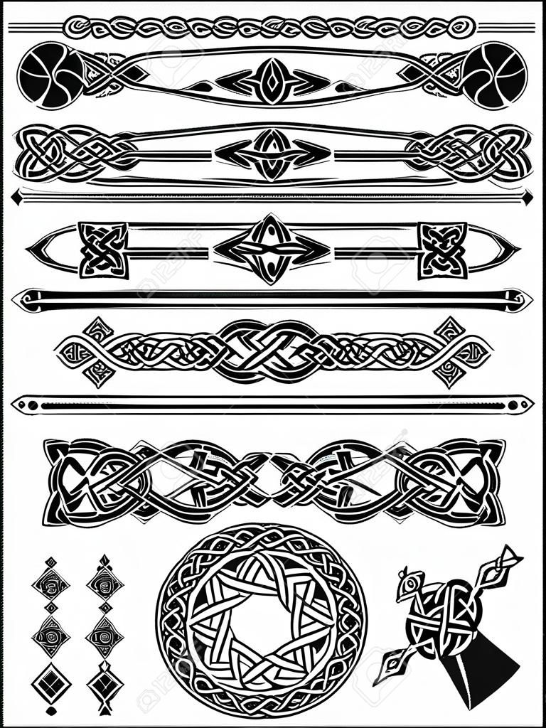Set of elements of design in Celtic style - a vector