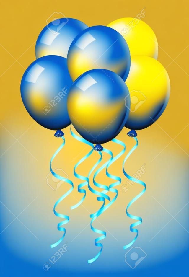 Brillante globos amarillos y azules de la bandera estilizada de Ukraine.Vector ilustración