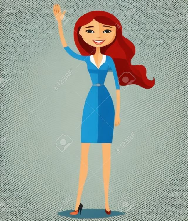 lady waving her hand vector flat cartoon