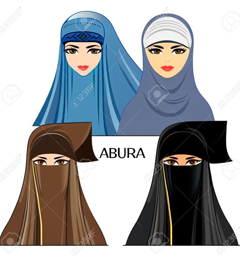 Donne musulmane arabe in foulard tradizionale del copricapo - icona isolata illustrazione