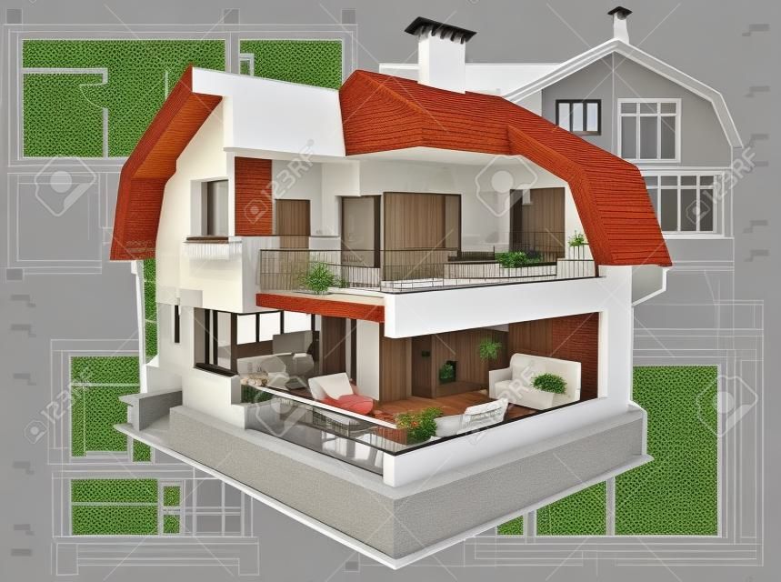 3D isometrischen hier die ausgeschnittenen Wohnhaus auf Architect?s zeichnen.