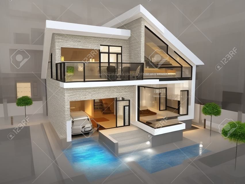 Il progetto di casa residenziale. Immagine 3D.