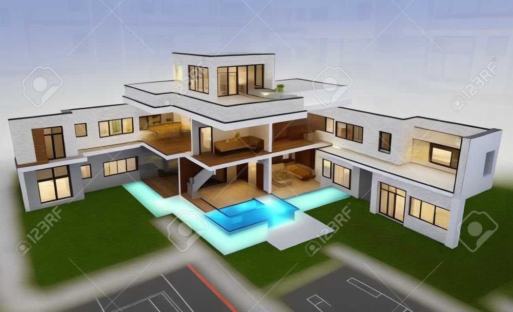 Das Projekt des Wohnhauses 3D-Bild