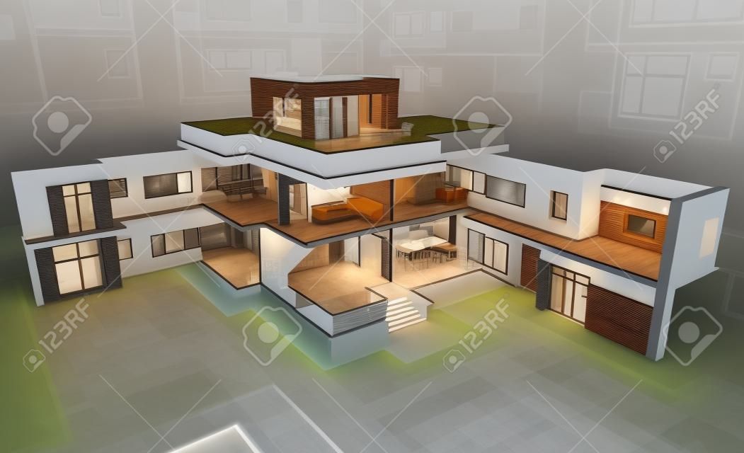 Das Projekt des Wohnhauses 3D-Bild