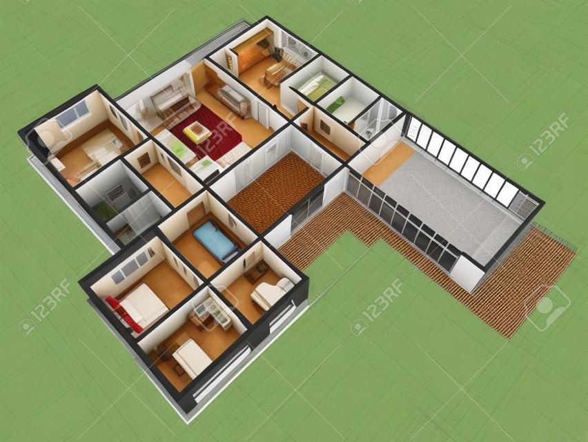 Querschnitt des Wohnhauses. 3D-Bild.