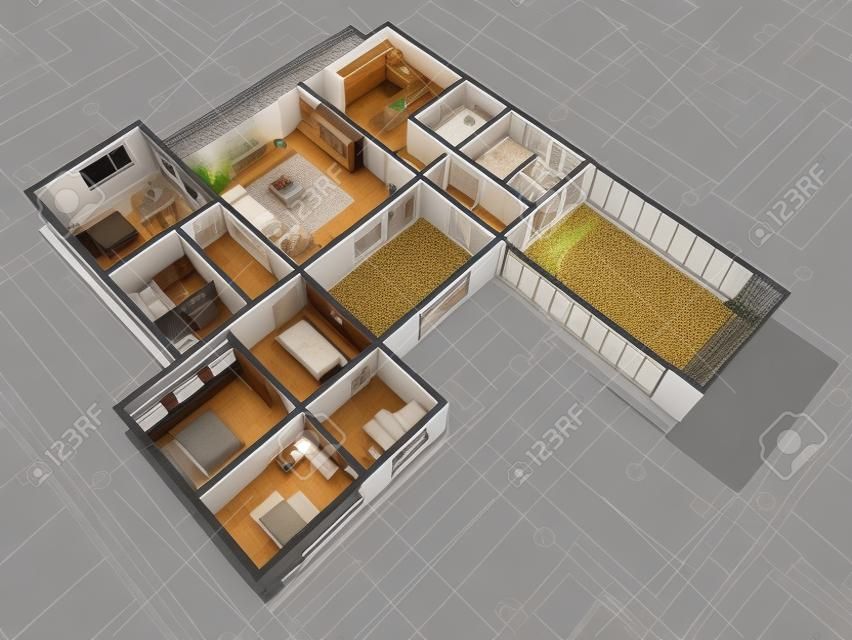 Сечение жилой дом. 3D-изображение.