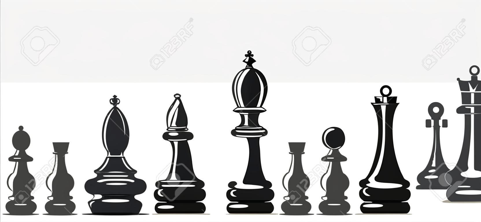 Schach-Figuren auf einem weißen Hintergrund