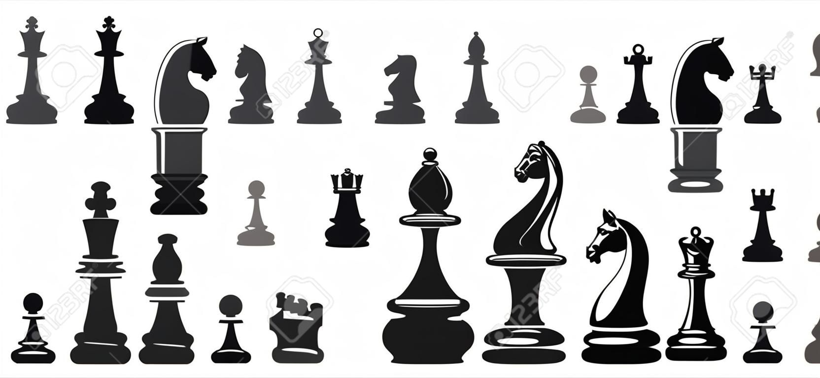 Schach-Figuren auf einem weißen Hintergrund