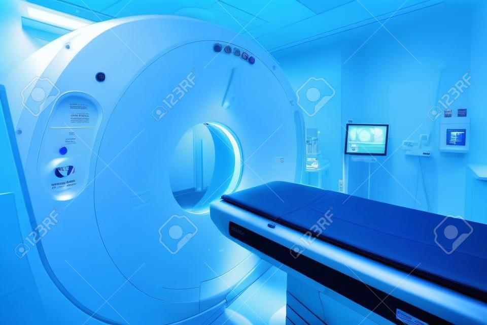 CT scanner room in hospital take with art lighting and blue filter