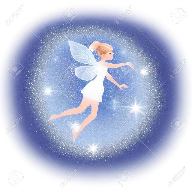 Magical fairy with dust glitters. White background.