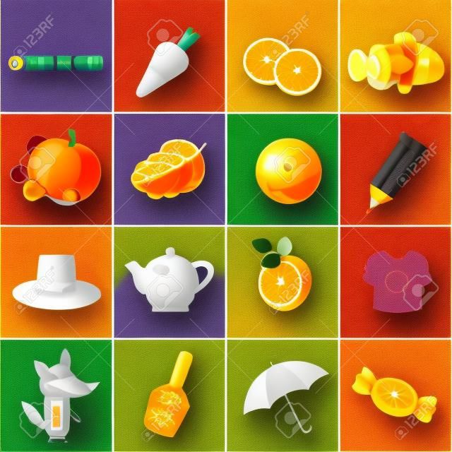 Aprende El Color. Objetos Naranjas. Conjunto De Educación. Ilustración De  Colores Primarios. Ilustraciones svg, vectoriales, clip art vectorizado  libre de derechos. Image 161769686
