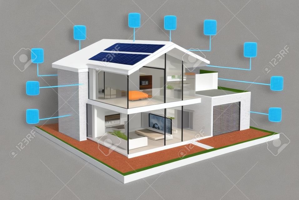 Immagini Stock - Casa Intelligente Con Pannelli Solari Schizzo In 3d Con  Progetto Infografico Di Casa Con Sistema Di Sicurezza Luce Intelligente Ad  Alta Efficienza Energetica Generato. Image 201337516