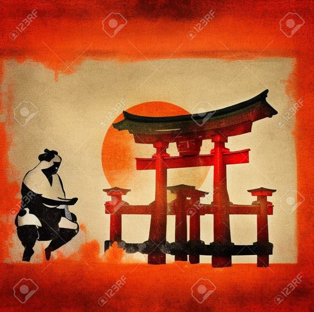 宮島鳥居、相撲、グランジ、その効果と日本の旗