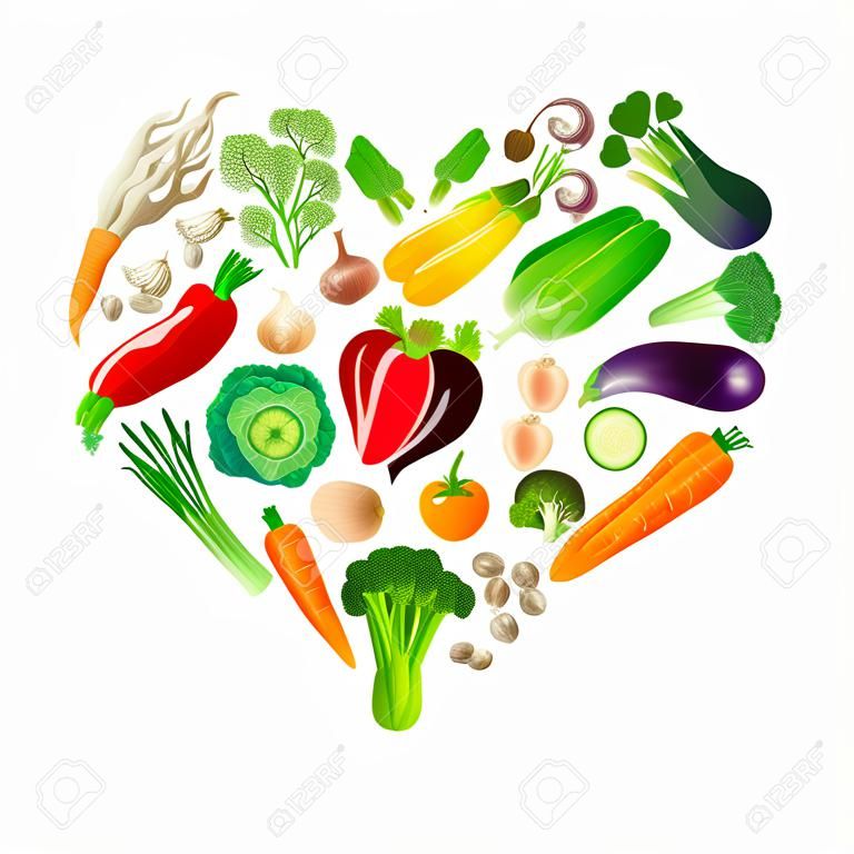 heart shape by various vegetables