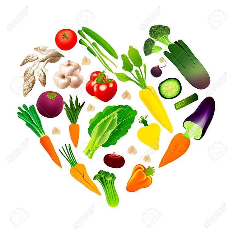 心臟形狀的各種蔬菜