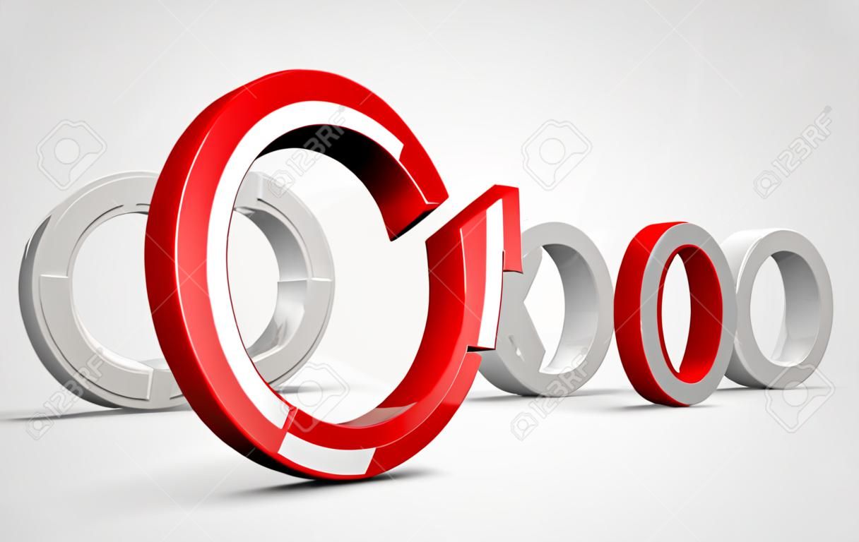 Bedrijfsregister handelsmerk concept met rode pictogram en vele anderen markeren symbool op achtergrond 3D illustratie.