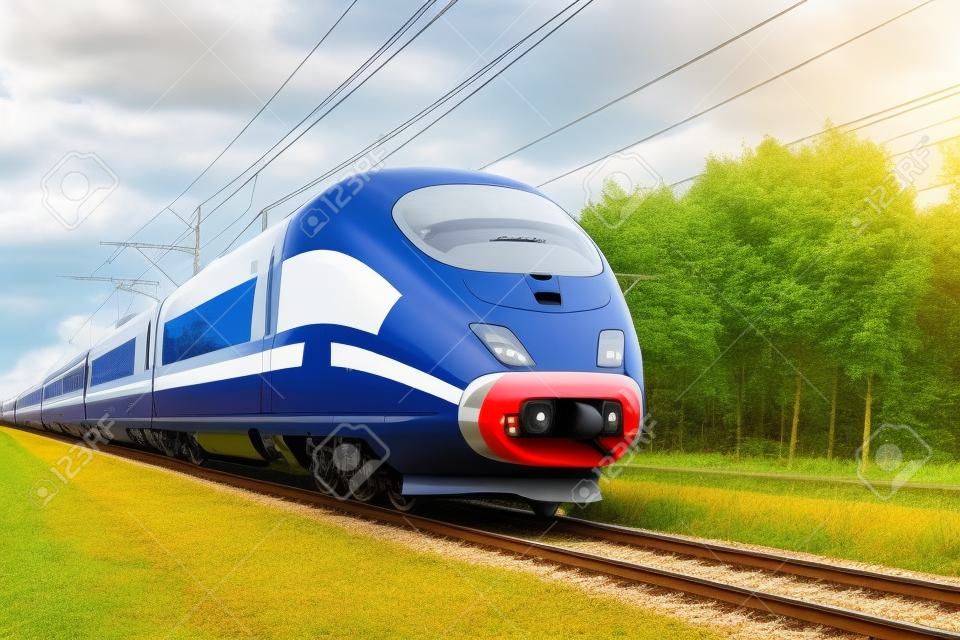 Fast speed train running in the countryside from the Netherlands