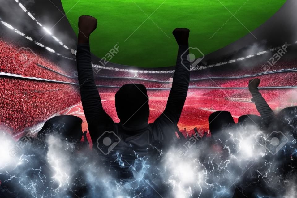 Foci, foci rajongók támogatják a csapatot, és ünnepelni cél, pontszám, a győzelem. Teljes stadion